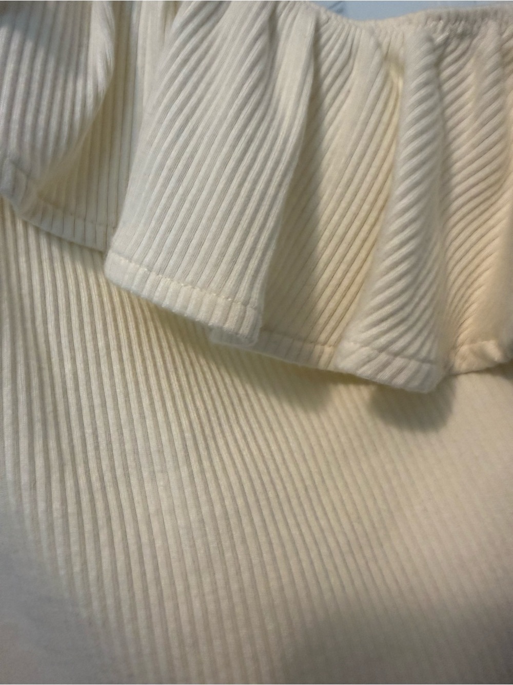 J. Crew Cream One-Shoulder Ruffle Ribbed Top - Picture 4 of 5